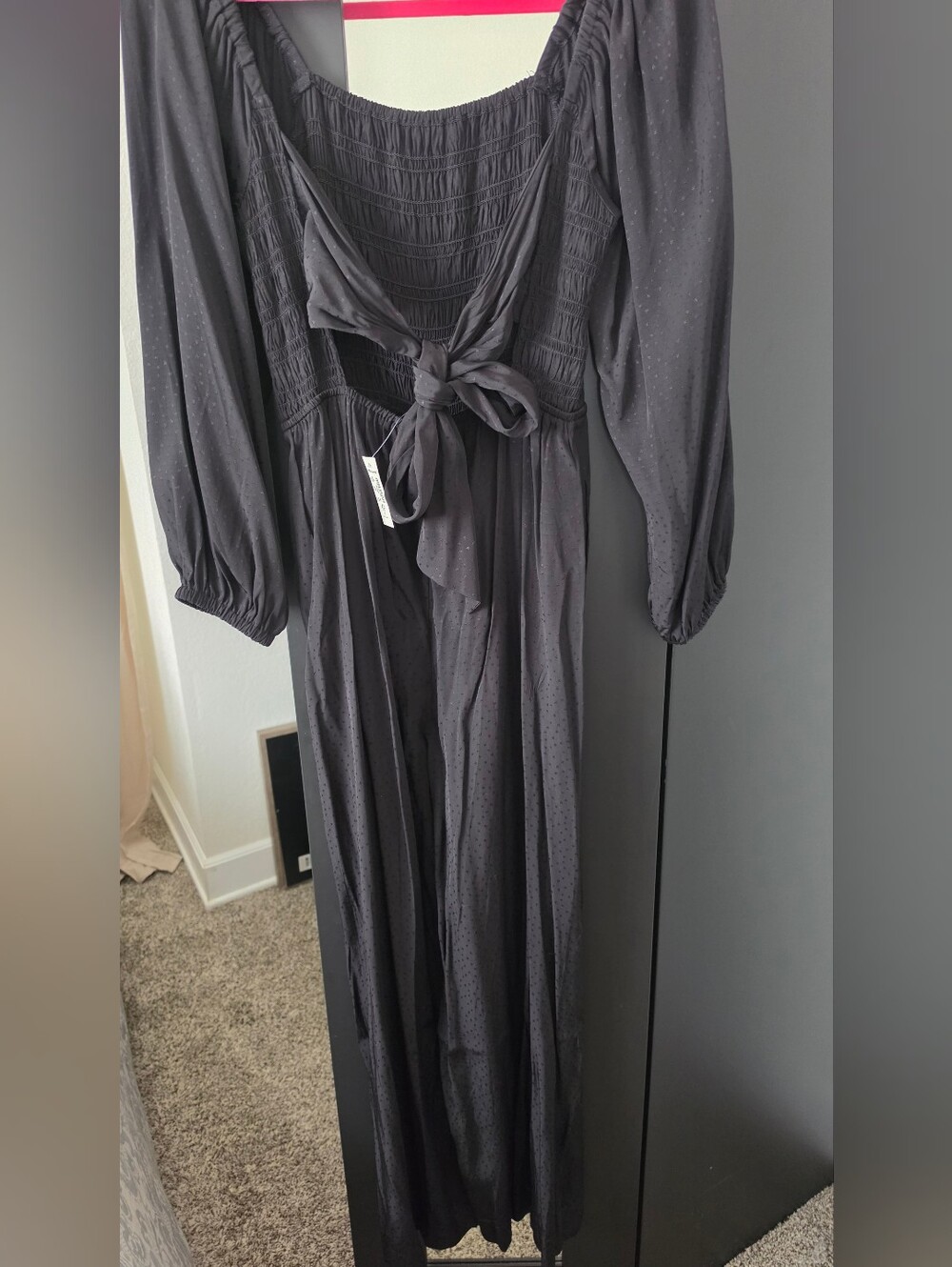 Madewell Black Long Sleeve Back-Tie Maxi Dress NWT